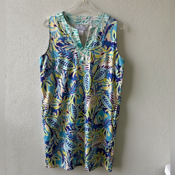 Stella Parker Tropical V Neck Sleeveless Size XL Dress Stretch Beach Pool Summer - Picture 1 of 9